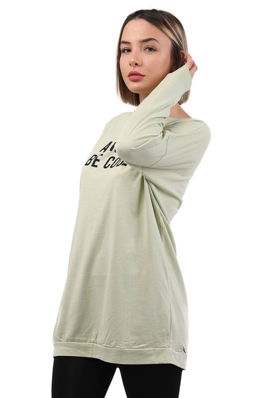 Always Baskılı Uzun Kollu Kadın T-shirt | Yeşil - Thumbnail