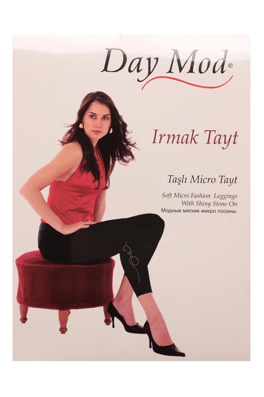DayMod Taşlı Micro Irmak Kadın Tayt 90 Den | Siyah - Thumbnail