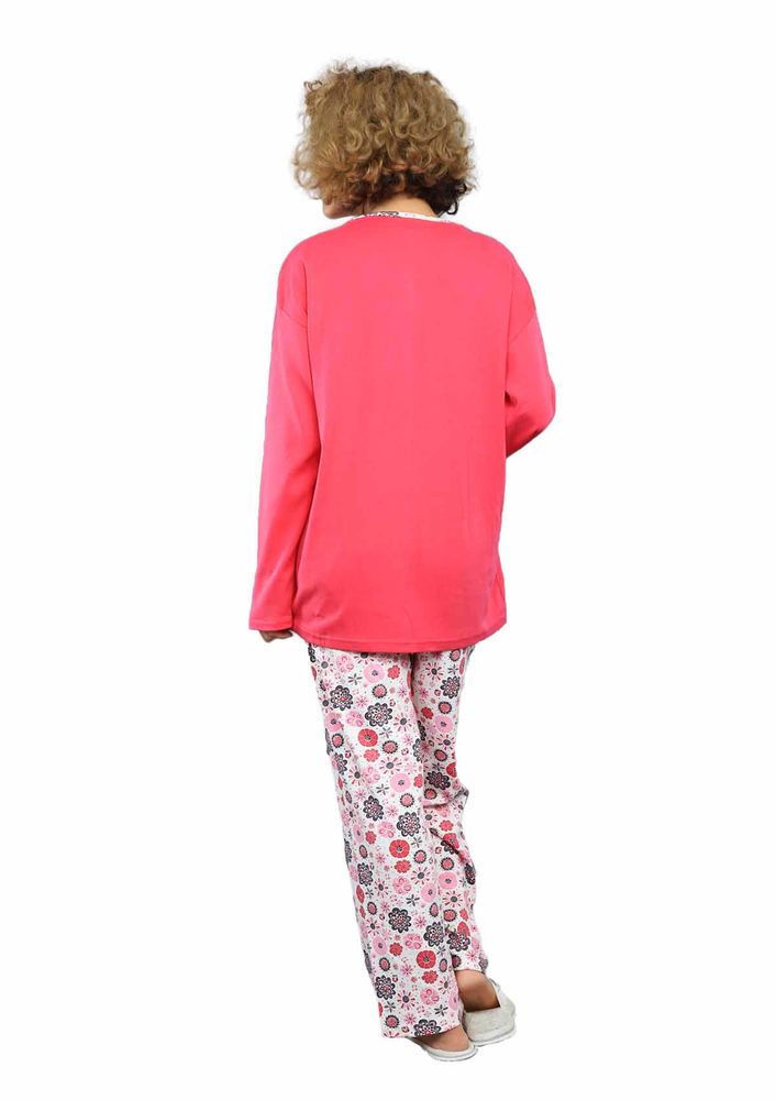 Yakası Desenli Önü Cepli Pijama Takımı 1974 | Fuşya