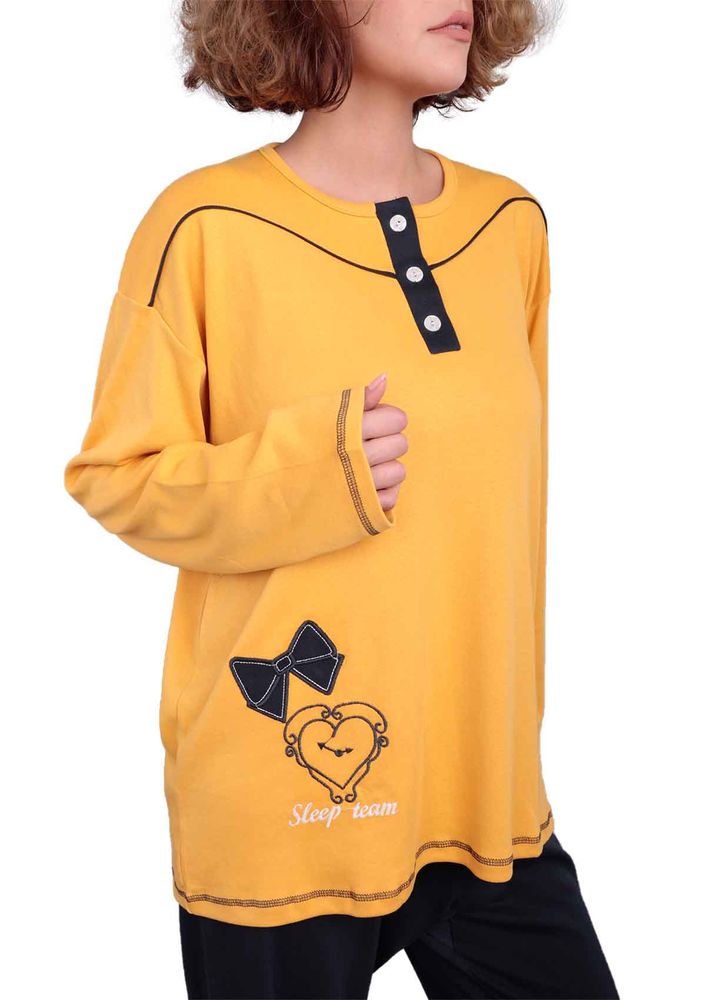 Yakası Düğme Desenli Pijama Takımı 1980 | Sarı