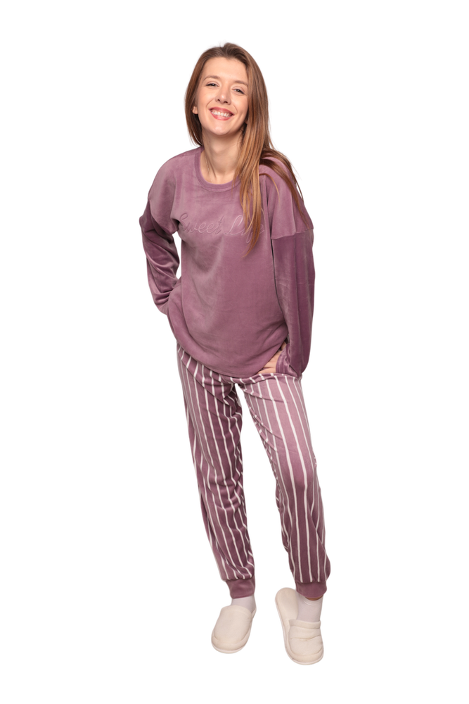 Kadın Kadife Pijama Takımı 13301-10 | Lila