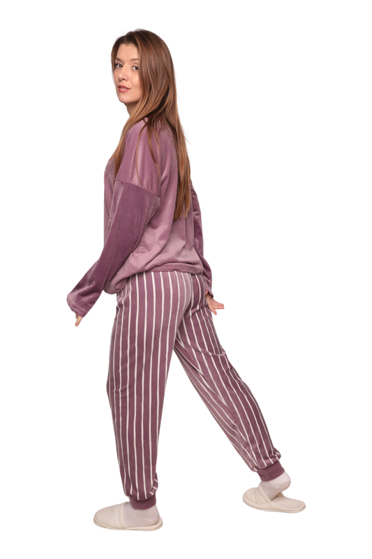 Kadın Kadife Pijama Takımı 13301-10 | Lila - Thumbnail