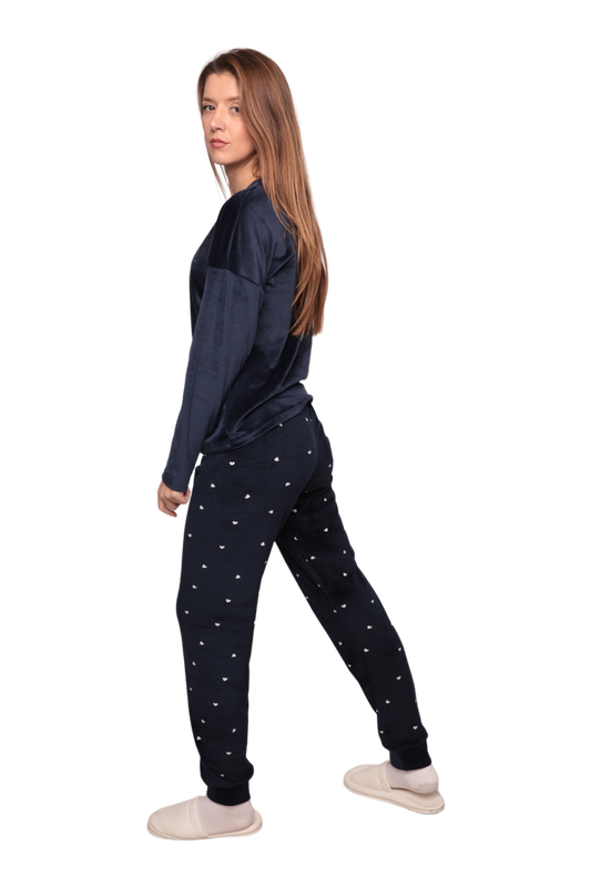 Kadın Kadife Pijama Takımı 13301-17 | Lacivert - Thumbnail