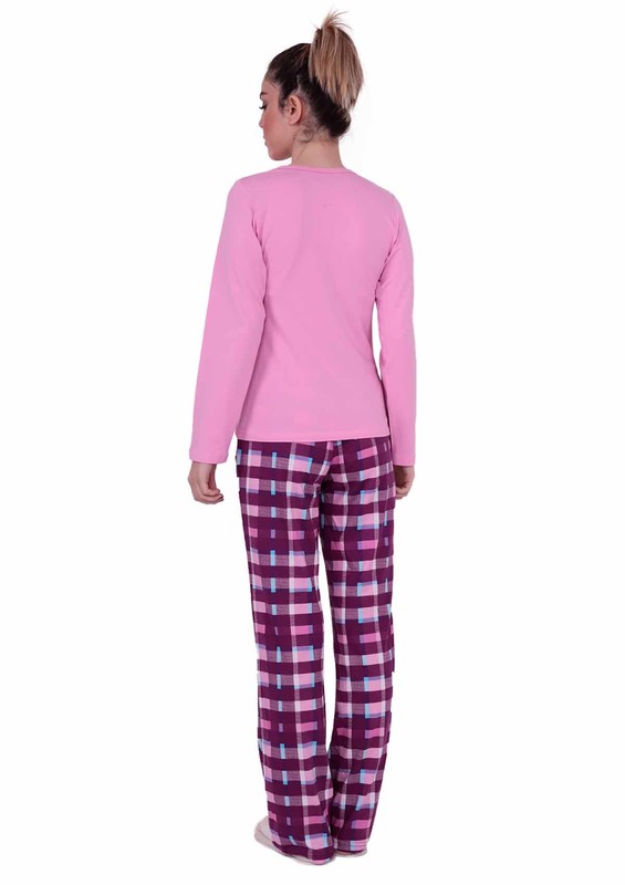 Dar Paçalı Kareli Pijama Takımı 4556 | Pembe - Thumbnail