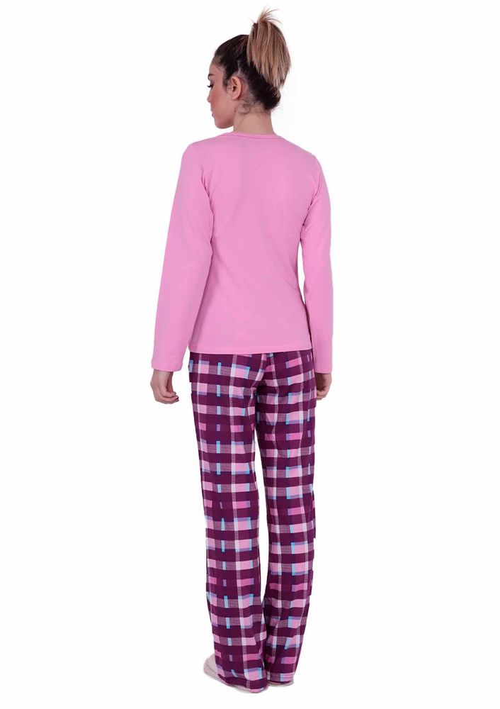 Dar Paçalı Kareli Pijama Takımı 4556 | Pembe