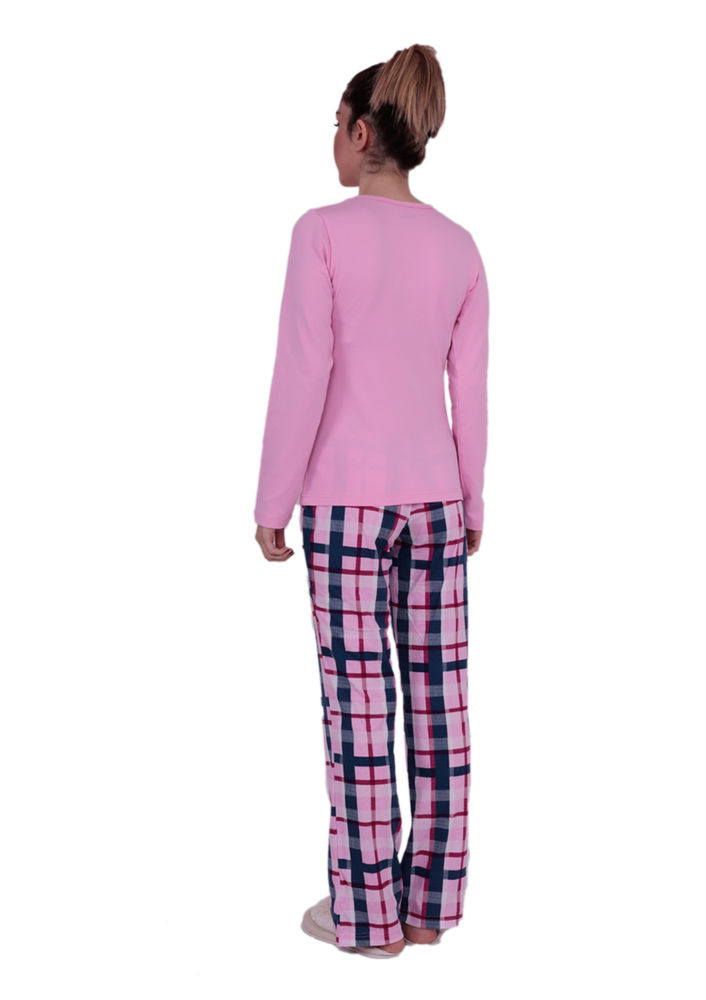 Aydoğan Boru Paçalı Şerit Desenli Pembe Pijama Takımı 4316 | Pembe