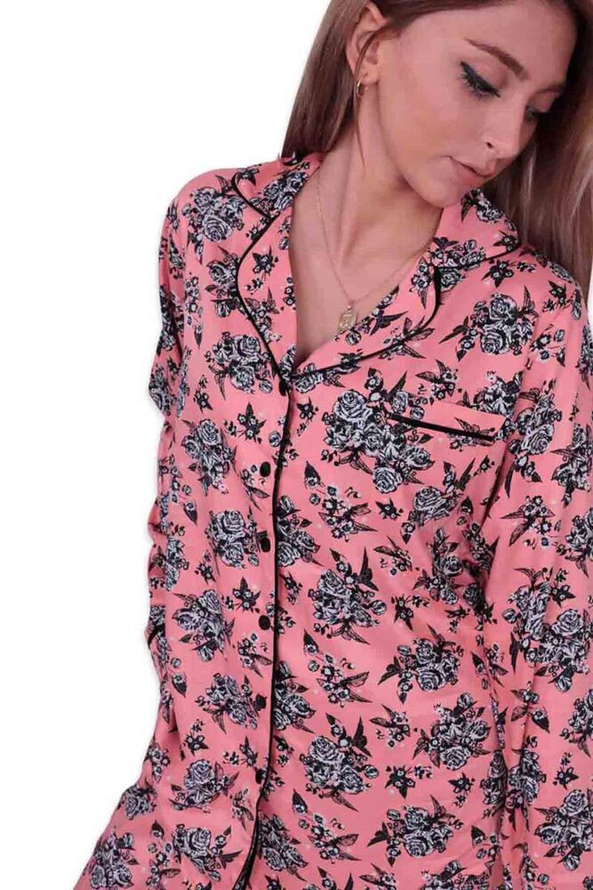 Aydoğan Desenli Poplin Gömlek Kadın Pijama Takımı 14026 | Somon