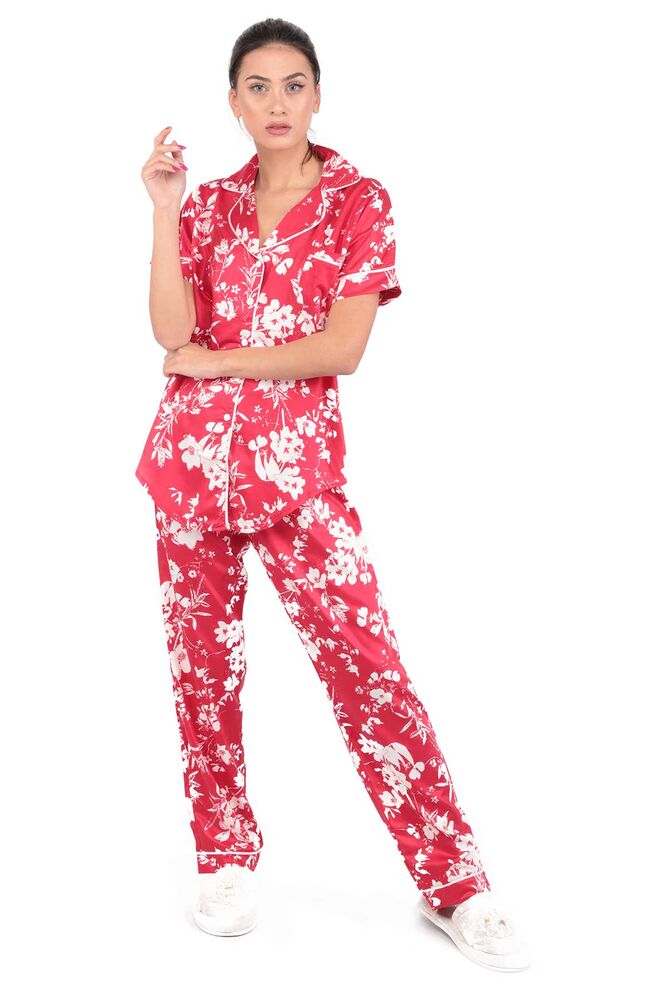 Aydoğan Desenli Poplin Gömlek Kadın Pijama Takımı 14037 | Kırmızı