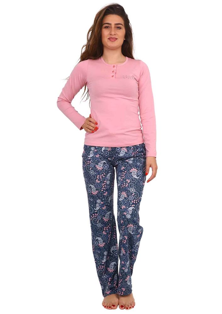 Berland Boru Paçalı Desenli Pijama Takımı 3022 | Pudra