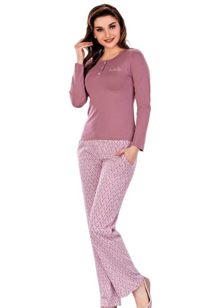 Berland Uzun Kollu Boru Paçalı Desenli Pijama Takımı 3040 | Mürdüm