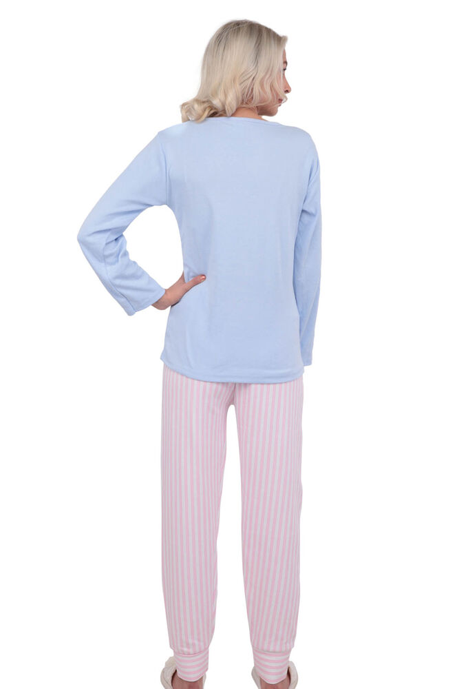 Bulut Desenli Uzun Kollu Kadın Pijama Takımı 3014 | Mavi