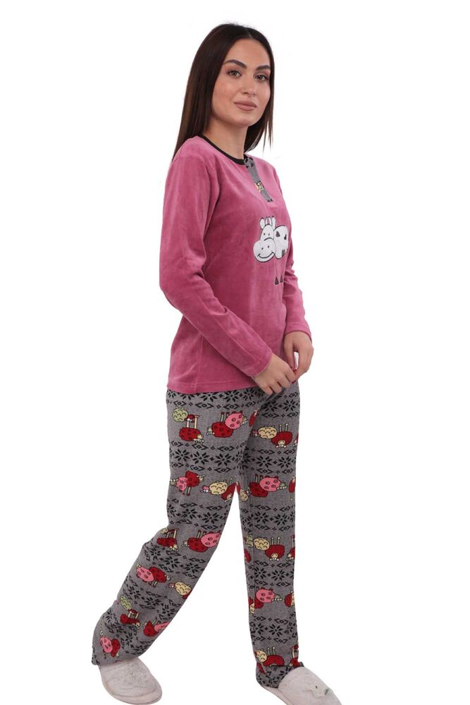 Fapi Boru Paçalı Desenli Kadife Pijama Takımı 3315 | Pembe