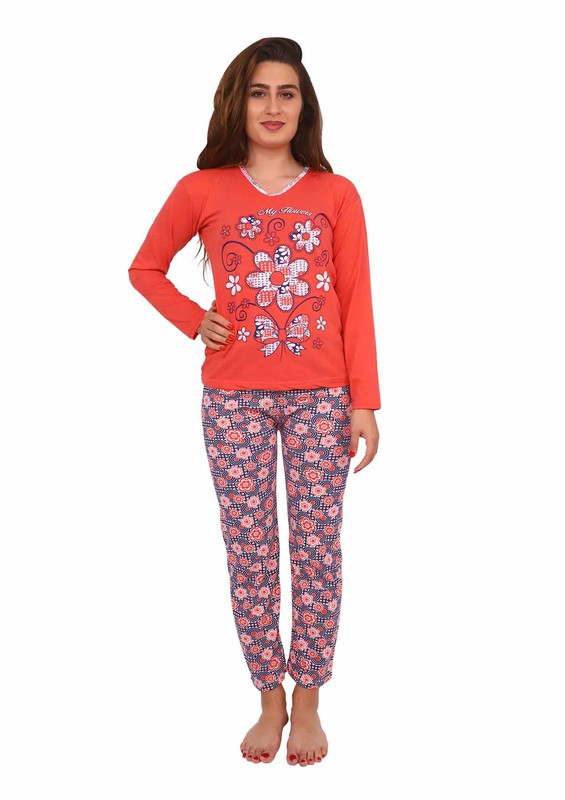 Dar Paçalı Desenli Pijama Takımı 223 | Nar Çiçeği - Thumbnail