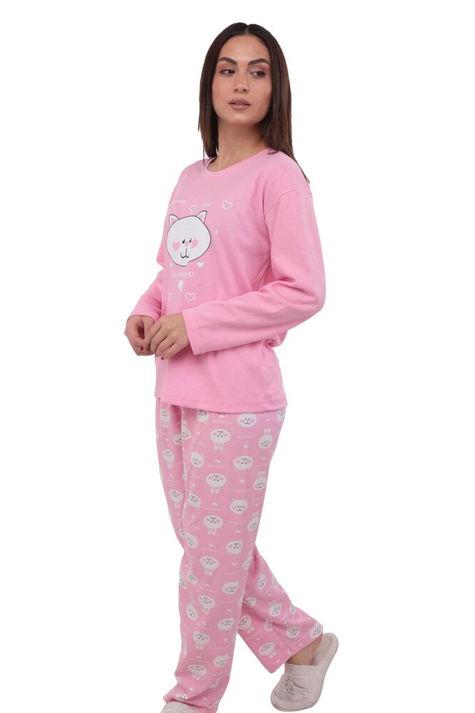 Kedi Baskılı Uzun Kollu Kadın Pijama Takımı 389 | Pembe