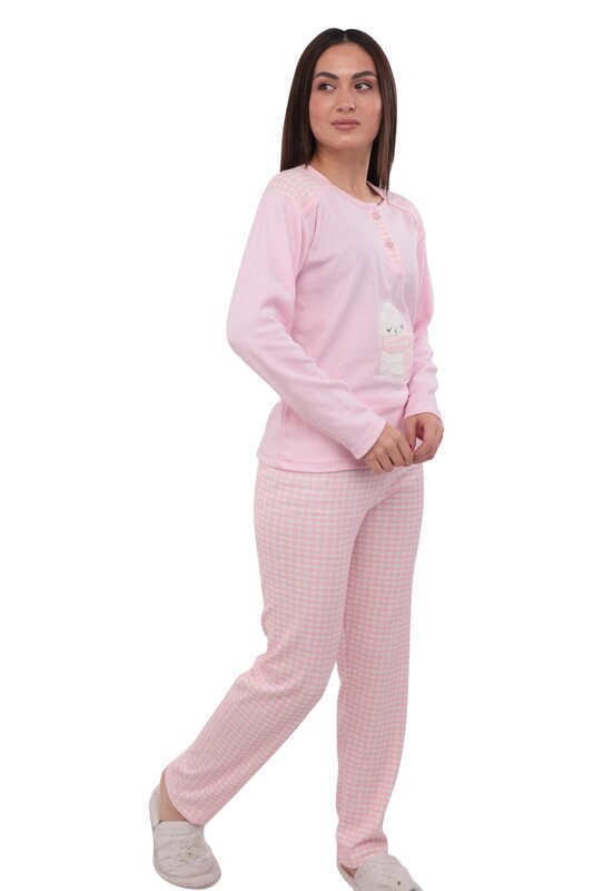 Baykuş Desenli Uzun Kollu Kadın Pijama Takımı 874 | Pembe - Thumbnail