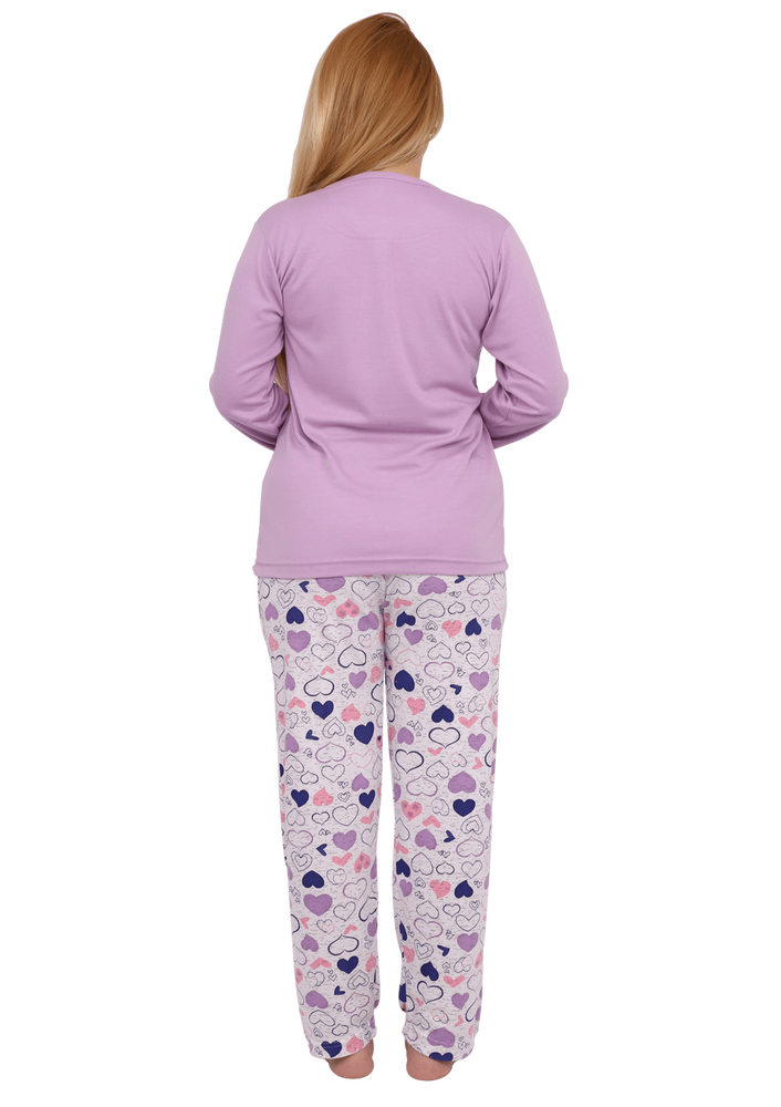 Glisa Yakası Düğmeli Kalpli Pijama Takımı 2760 | Lila