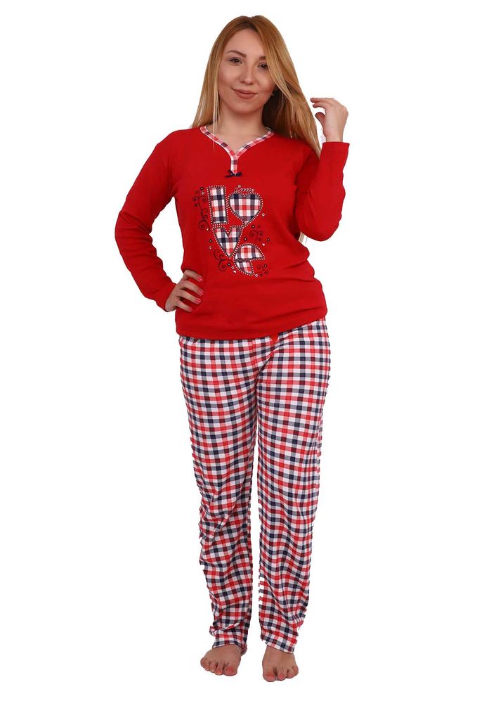 Good Night V Yakalı Desenli Pijama Takımı 343 | Kırmızı