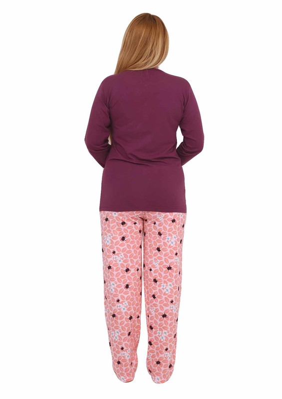 Işılay Yakası Düğmeli Uğur Böceği Desenli Pijama Takımı 8640 | Mürdüm - Thumbnail