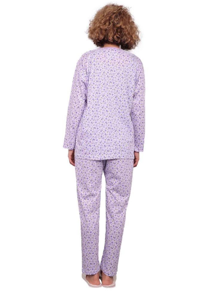 İtan Çiçek Desenli Düğme Detaylı Mor Pijama Takımı 494 | Lila
