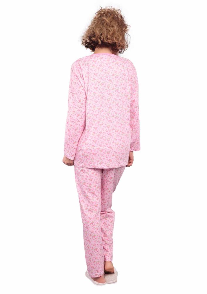 İtan Çiçek Desenli Düğme Detaylı Mor Pijama Takımı 494 | Pembe