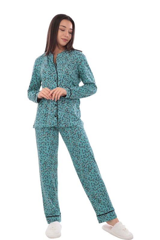 KOZA - Koza Desenli Kadın Pijama Takımı 70547 | Turkuaz