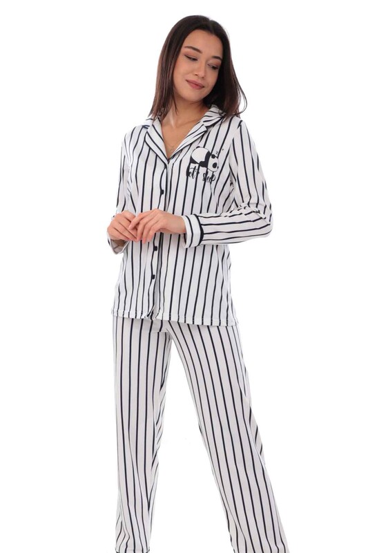 Panda Desenli Kadın Pijama Takımı 70546 | Beyaz - Thumbnail