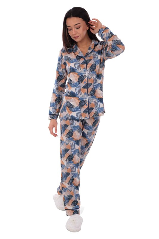 Koza Desenli Kadın Pijama Takımı 70556 | Mavi - Thumbnail