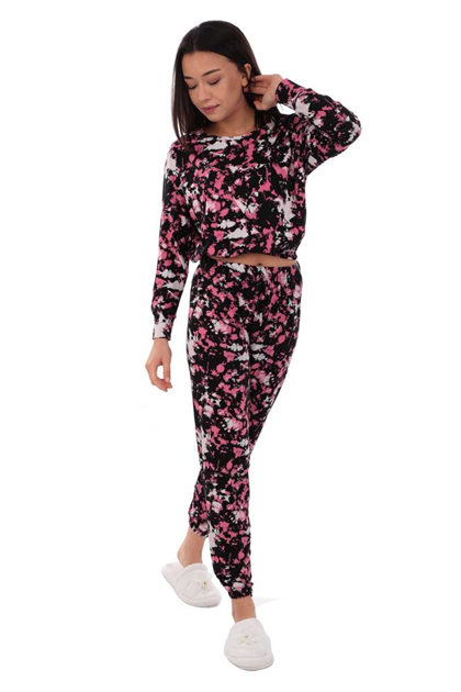 Koza Desenli Kadın Pijama Takımı 70554 | Siyah - Thumbnail