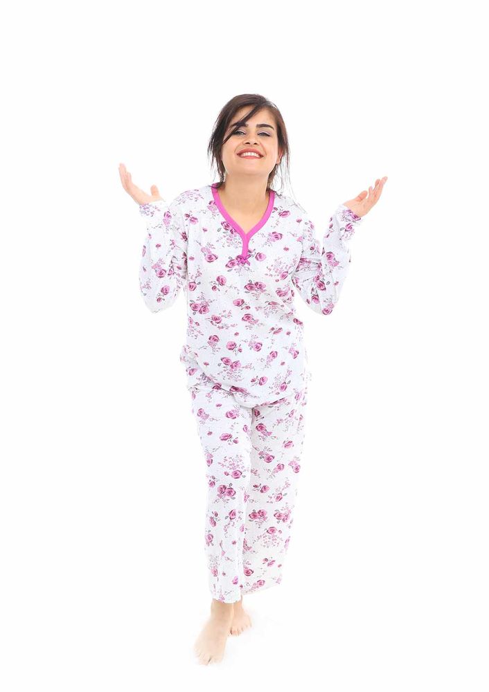 Lindros Boru Paçalı Gül Desenli Pijama Takımı 8078 | Mor