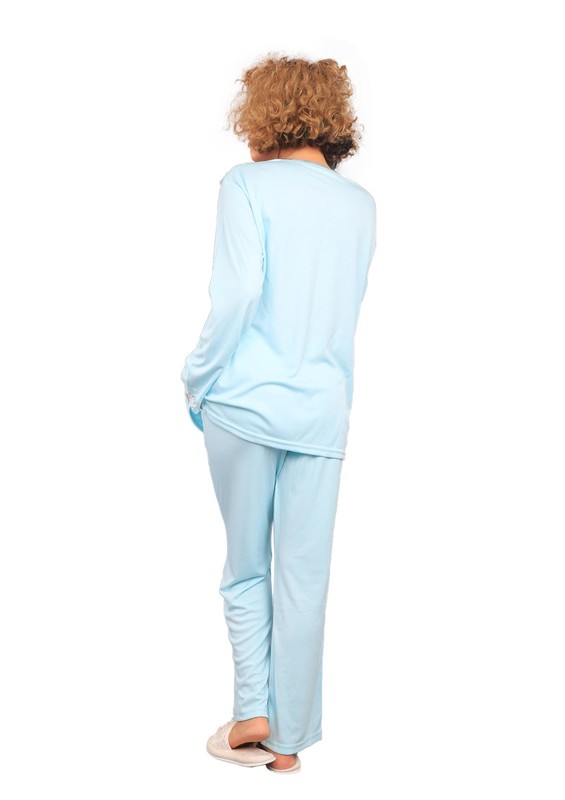Mecit Yakası Düğmeli Güpür Detaylı Pijama Takımı 1441 | Turkuaz - Thumbnail