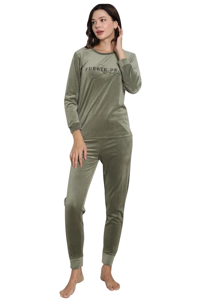 Uzun Kol Kadife Kadın Pijama Takımı 2263-K | Yeşil