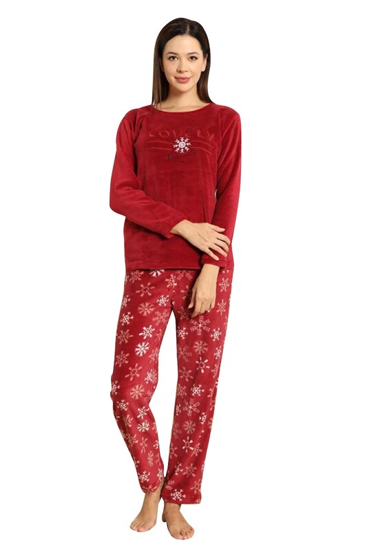 MODELLA LIFE - Uzun Kol Polar Kadın Pijama Takımı 2260-C | Kırmızı