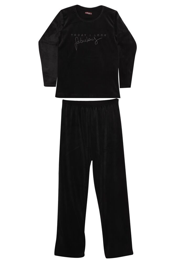 Uzun Kol Kadife Kadın Pijama Takımı 2240-K | Siyah
