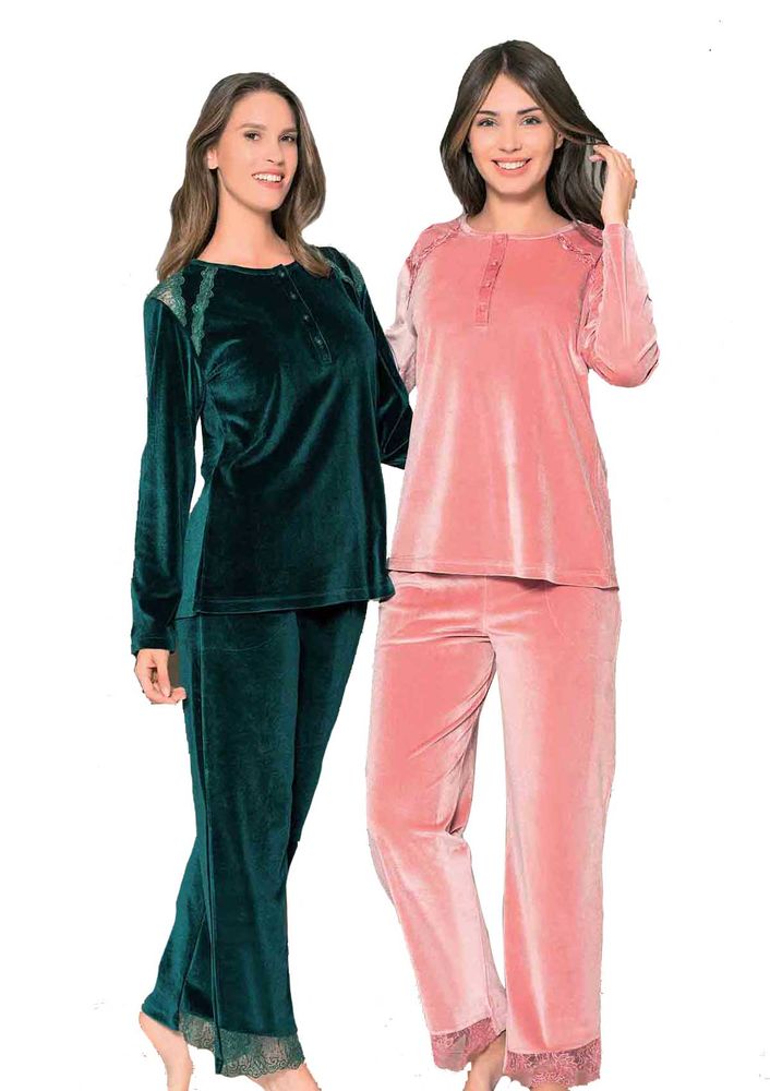 Poleren Güpürlü Geniş Paçalı Pijama Takımı 6182 | Gül Kurusu