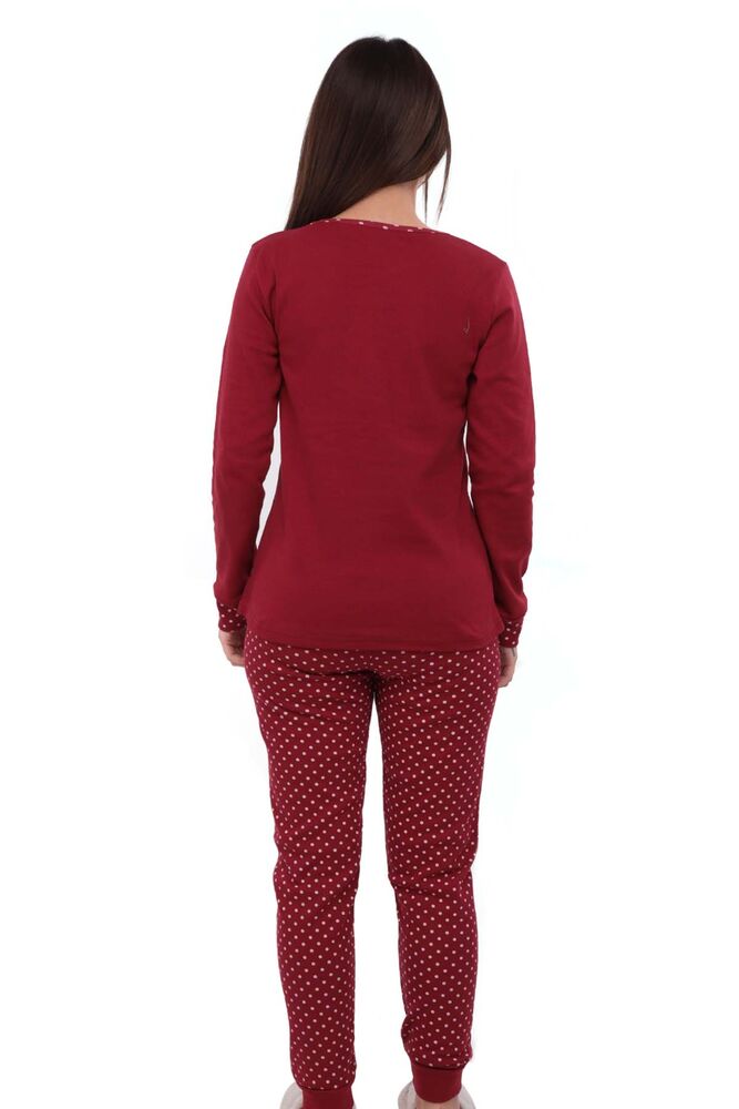 Ayı Desenli Uzun Kollu Kadın Polar Pijama Takımı 5007 | Kırmızı