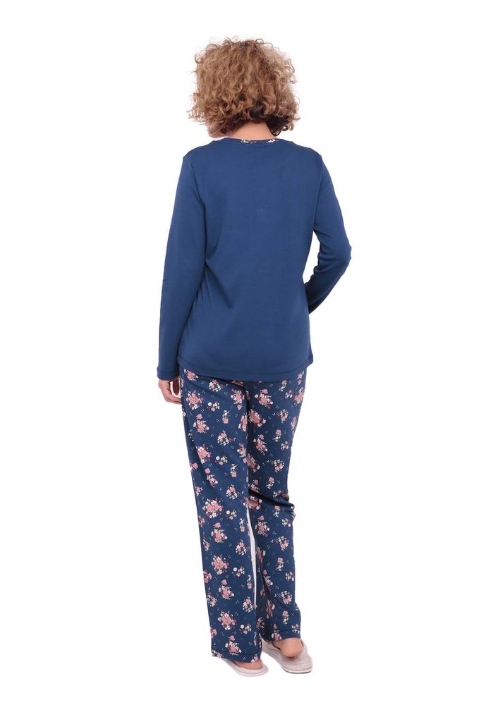 Rolypoly Düğme Detaylı Çiçek Desenli Lacivert Pijama Takımı 3160 | Lacivert