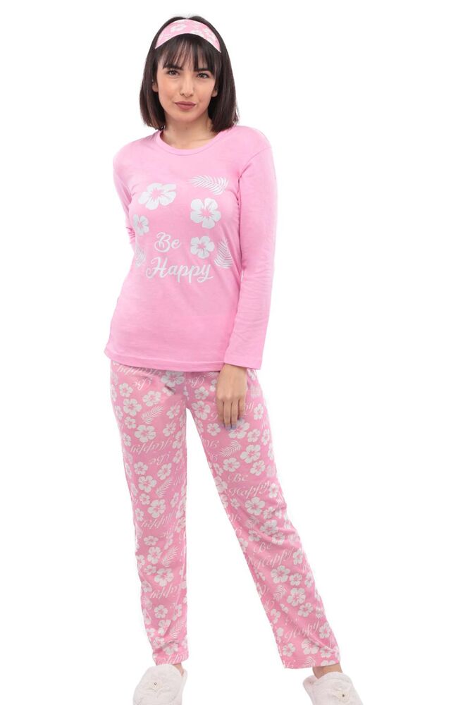 Çiçek Desenli Uyku Gözlüklü Pijama Takımı 38 | Pembe