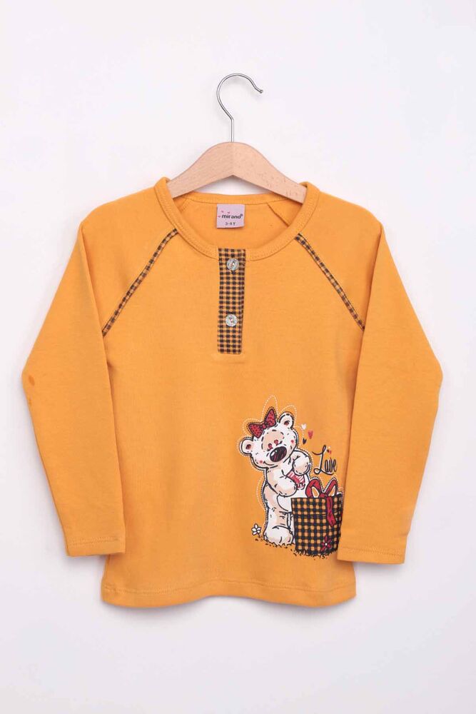 Teddy Printed Girl Pyjama Set 9933 | Mustard