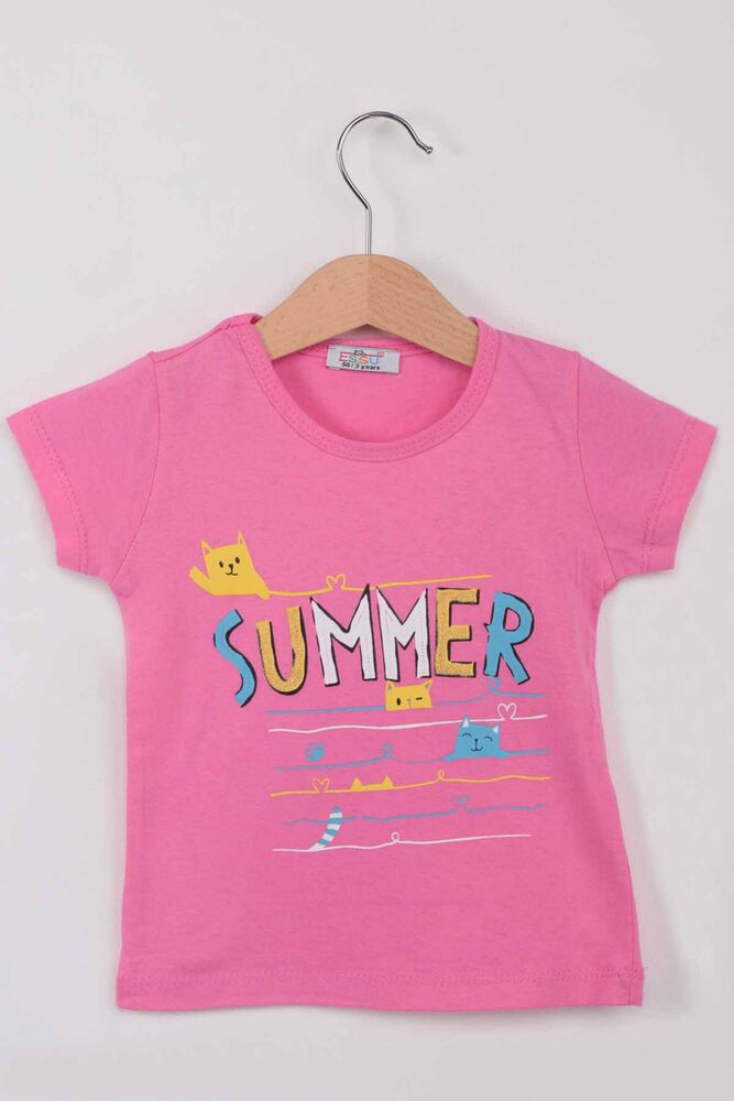Summer Printed Glittery Girl T-shirt | Fuschia