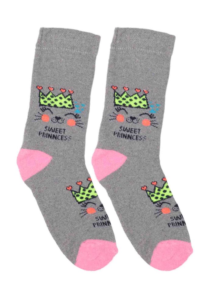 Desenli Kız Çocuk Havlu Soket Çorap 112 | Gri