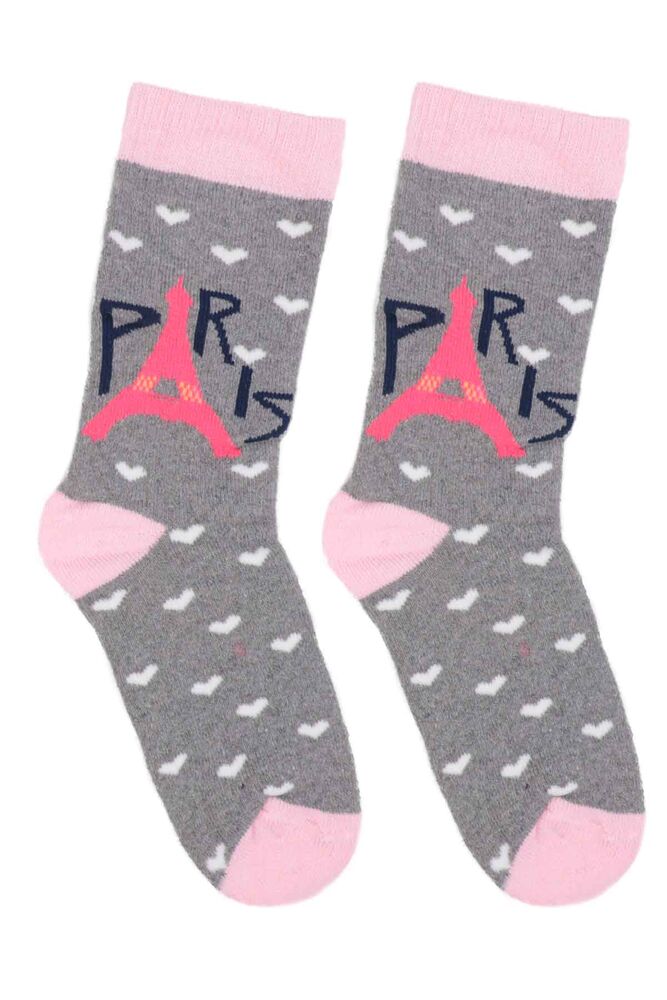 Desenli Kız Çocuk Havlu Soket Çorap 910 | Gri