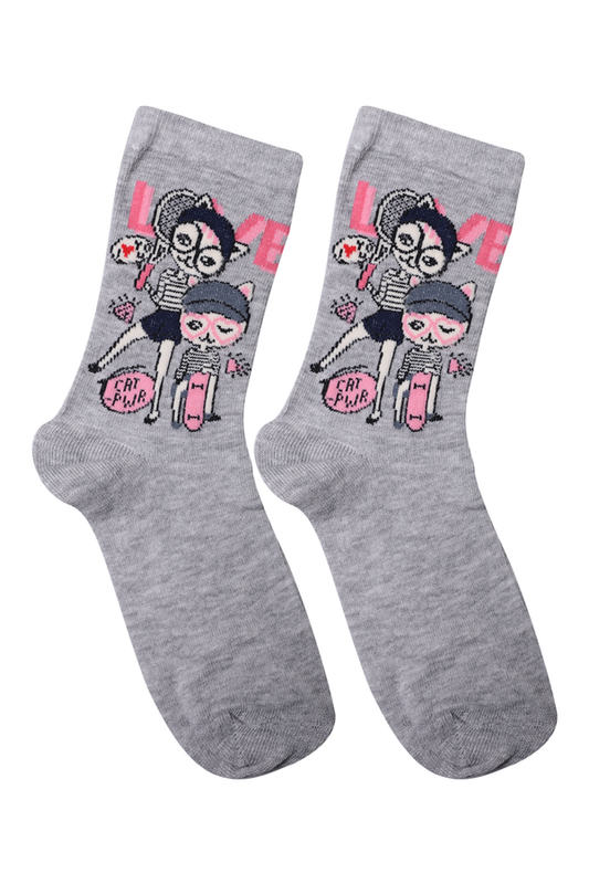 Baskılı Kız Çocuk Çorap Model 1 | Gri - Thumbnail