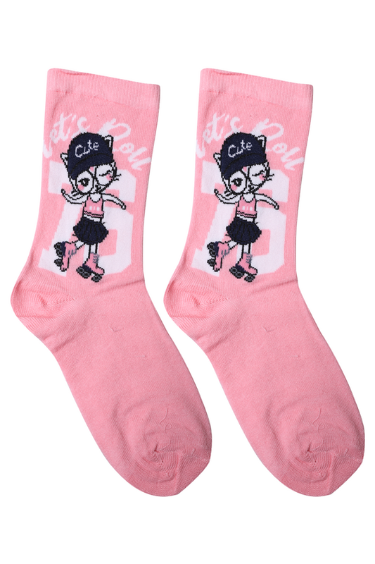 Baskılı Kız Çocuk Çorap Model 1 | Pembe - Thumbnail