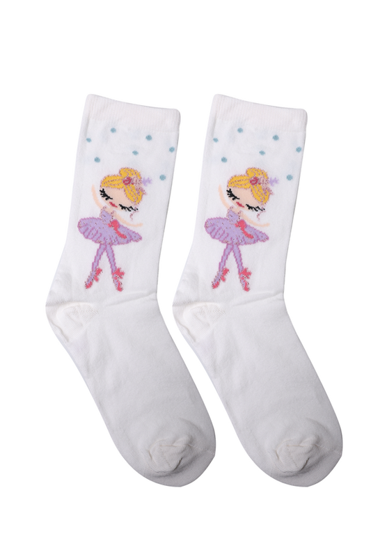 Baskılı Kız Çocuk Çorap Model 2 | Beyaz - Thumbnail