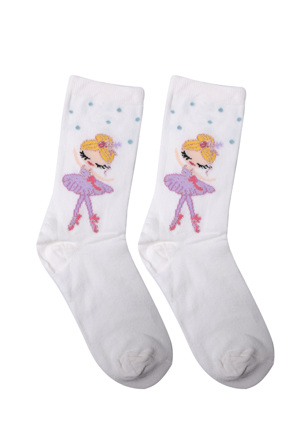 Baskılı Kız Çocuk Çorap Model 2 | Beyaz