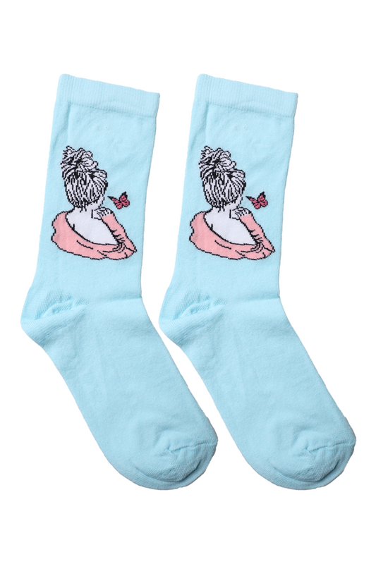 BALEKS - Baskılı Kız Çocuk Çorap Model 3 | Mavi