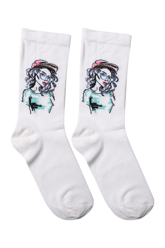 BALEKS - Baskılı Kız Çocuk Çorap Model 4 | Beyaz