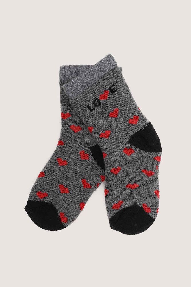 Love Baskılı Kız Çocuk Havlu Çorap 1012 | Antrasit