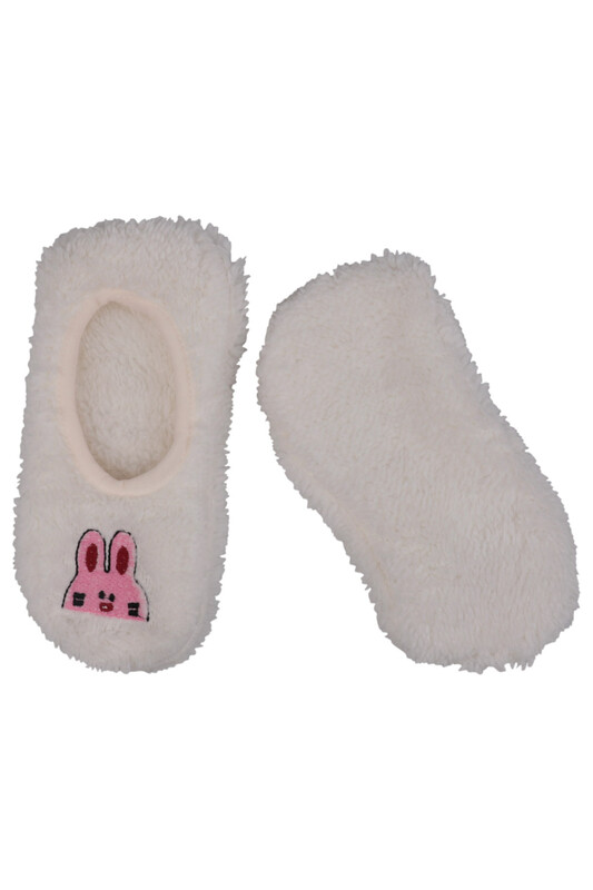 Tavşan Nakışlı Welsoft Çocuk Patik Çorap 22666 | Krem - Thumbnail
