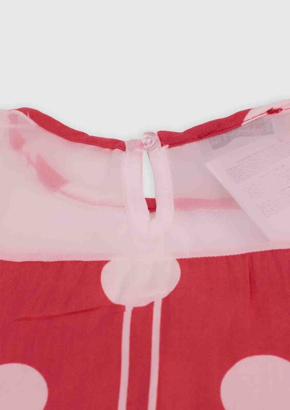 ALG Omzu Açık Puantiye Baskılı Kız Çocuk Elbise | Nar Çiçeği - Thumbnail